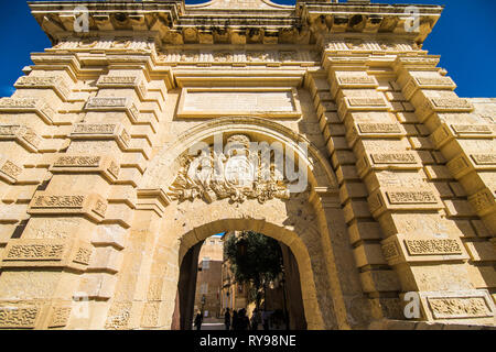 Mdina, Malta - Novembre 2018: porte di accesso alla città di Mdina a Malta Foto Stock