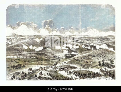 La Battaglia del Ponte di Traktir sulla Tchernaya. Secondo i documenti ufficiali. 1855. Incisione Foto Stock