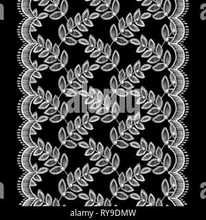 Pizzo confine senza giunture con decorativa foglie bianco Foto Stock