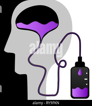 Cervello testa a sifone simbolico, illustrazione vettoriale di cartoni animati a colori, verticale Illustrazione Vettoriale