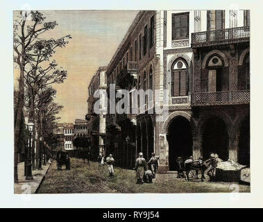 L'occupazione inglese del Cairo: Rue De L'Hotel Shepheard, Egitto Foto Stock