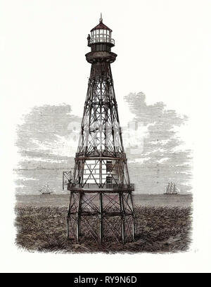 Louisiana: Nuovo faro in costruzione a sud di passare da disegni forniti da capitano W. H. Heuer, ingegnere del faro. Stati Uniti, incisione 1880 1881 Foto Stock