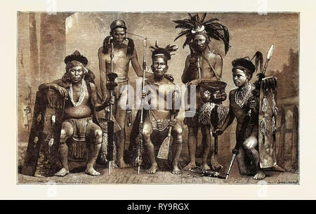 Gruppo di Baupara Nagas, dalla frontiera orientale dell India, incisione 1884 Foto Stock