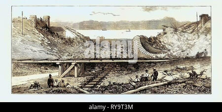 Le inondazioni - rovine del viadotto Llandulas a Londra e a nord-ovest dalla stazione ferroviaria, incisione 1879, Regno Unito, Gran Bretagna British, Europa, Regno Unito, Gran Bretagna, europeo Foto Stock