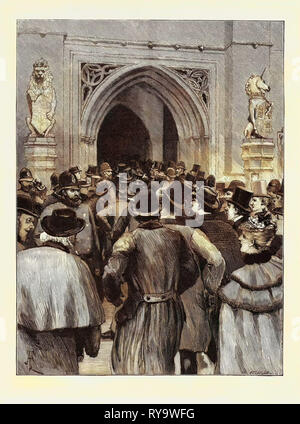 La grande casa che regola il dibattito: Scena presso la porta della House of Commons, UK, 1893, 1893 l'incisione Foto Stock