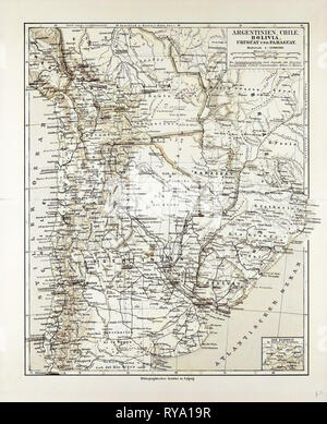 Mappa di Argentinia Cile Bolivia Uruguay e Paraguay 1899 Foto Stock