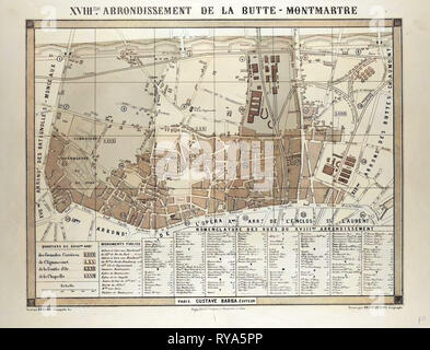 Mappa del XVIII arrondissement de La Butte-Montmartre Parigi Francia Foto Stock