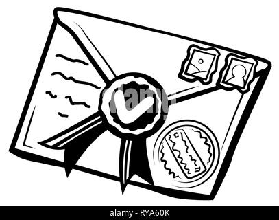 Lettera sigillata messaggio envelope nero stencil, illustrazione vettoriale, orizzontale, isolato Illustrazione Vettoriale