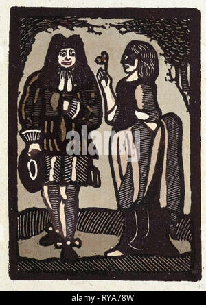 Illustrazione della lingua inglese racconti di racconti popolari e di ballate. Una donna che dà un fiore di un uomo Foto Stock