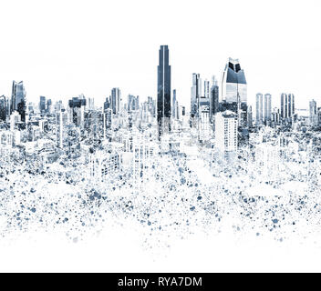 Lo skyline della citta' illustrazione grafica , abstract cityscape sfondo Foto Stock