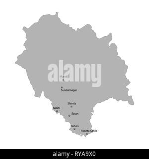 Alta qualità mappa di Himachal Pradesh è uno stato dell India, con città principale ubicazione Illustrazione Vettoriale