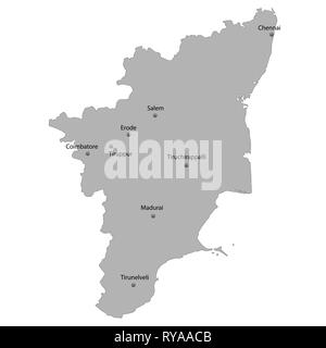 Alta Qualità Mappa del Tamil Nadu è uno stato dell'India. Con città principale ubicazione Illustrazione Vettoriale