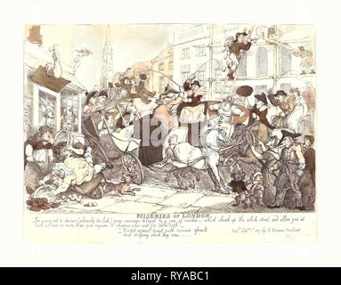 Thomas Rowlandson (British, 1756 1827 ), miserie di Londra, pubblicato 1807, lato attacco colorati Foto Stock