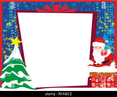 Abstract scheda di Natale con Babbo Natale e albero di Natale il telaio Foto Stock