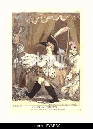 Thomas Rowlandson (British, 1756 1827 ), Puss In Boots, o generali di Junot colto di sorpresa, pubblicato 1811, lato attacco colorati Foto Stock