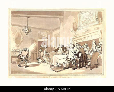 Thomas Rowlandson (British, 1756 1827 ), il deluso buongustai, 1787, lato attacco colorati Foto Stock