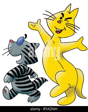 Cartoon gatti camminando felicemente insieme illustrazione vettoriale Illustrazione Vettoriale