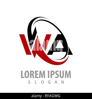 Lettera iniziale WA con rotazione logo Thunderbolt concept design. Nero colore rosso. Simbolo grafico elemento di modello Illustrazione Vettoriale