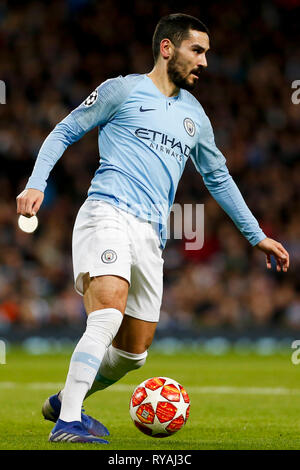 Manchester, Reino Unido. Xii Mar, 2019. Gundogan durante il match tra Manchester City e Schalke 04 detenuti presso Etihad Stadium di Manchester, Ma. Il match è la seconda manche di qualifica del 2018/19 UEFA Champions League Round di 16. Credito: Marco Galvão/FotoArena/Alamy Live News Foto Stock