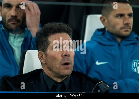 Torino, Italia. 12 mar 2019. Diego Pablo Simeone pullman (Atletico de Madrid) durante il 'UEFA Champions League ' turno di 16 - seconda gamba match tra Juventus 3-0 Atletico de Madrid a Allianz Stadium il 12 marzo 2019 a Torino, Italia. Credito: Maurizio Borsari/AFLO/Alamy Live News Foto Stock