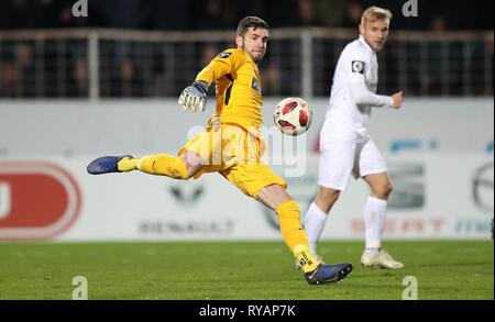 Muenster, Deutschland. Xii Mar, 2019. firo: 12.03.2019, calcio, 2018/2019, 3.Bundesliga SC Preussen, la Prussia Muenster Munster - Hansa Rostock singola azione, Ioannis Gelios | Utilizzo di credito in tutto il mondo: dpa/Alamy Live News Foto Stock