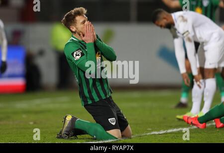 Muenster, Deutschland. Xii Mar, 2019. firo: 12.03.2019, calcio, 2018/2019, 3.Bundesliga SC Preussen, la Prussia Muenster Munster - Hansa Rostock 0: 1 Lion Schweers, Enttausch, Enttauschung | Utilizzo di credito in tutto il mondo: dpa/Alamy Live News Foto Stock