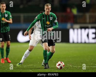 Muenster, Deutschland. Xii Mar, 2019. firo: 12.03.2019, calcio, 2018/2019, 3.Bundesliga SC Preussen, la Prussia Muenster Munster - Hansa Rostock 0: 1 Simon Scherder, singola azione | Utilizzo di credito in tutto il mondo: dpa/Alamy Live News Foto Stock