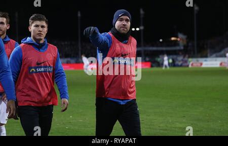 Muenster, Deutschland. Xii Mar, 2019. firo: 12.03.2019, calcio, 2018/2019, 3.Bundesliga SC Preussen, la Prussia Muenster Munster - Hansa Rostock 0: 1 Amaury Bischoff | Utilizzo di credito in tutto il mondo: dpa/Alamy Live News Foto Stock