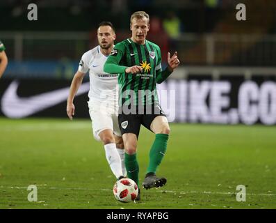 Muenster, Deutschland. Xii Mar, 2019. firo: 12.03.2019, calcio, 2018/2019, 3.Bundesliga SC Preussen, la Prussia Muenster Munster - Hansa Rostock 0: 1 Simon Scherder, singola azione | Utilizzo di credito in tutto il mondo: dpa/Alamy Live News Foto Stock