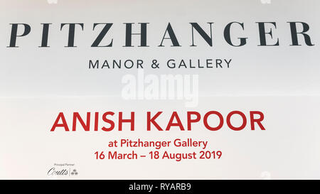 Londra, Regno Unito. Il 13 marzo 2019. Photocall per il lancio di una mostra personale di Anish Kapoor, presso il restaurato Pitzhanger Manor e Galleria a Ealing. La mostra viene eseguito il 16 marzo e il 18 agosto 2019. Credito: Stephen Chung / Alamy Live News Foto Stock