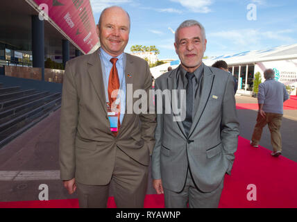 Cannes, Francia - 13 Marzo 2019: MIPIM - leader mondiale nel settore del mercato immobiliare. Apertura del Padiglione Tedesco con Wolfgang Thoran, Ambasciatore di Germania a Marsiglia e architetto prof. Ralf Niebergall (r) | utilizzo in tutto il mondo Foto Stock