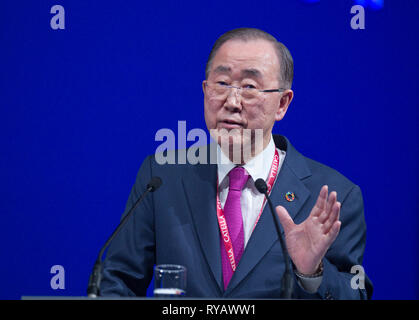 Cannes, Francia - 13 Marzo 2019: MIPIM - leader mondiale nel settore del mercato immobiliare. Ban Ki-moon, 8 il Segretario Generale delle Nazioni Unite, aperto MIPIM la trentesima edizione. Organizzazione delle Nazioni Unite, Ban Ki Moon, | Utilizzo di tutto il mondo Foto Stock