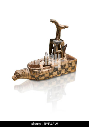 Commerciante assiro Colony Età del Bronzo sandalo in cotto sagomato vessed rituale. Questo culto pot barca è conformato con una testa di animale nella parte anteriore. All'interno del ve Foto Stock