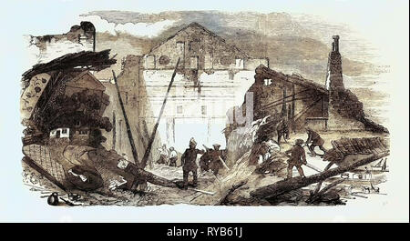 Rimane del Pavilion Theatre, dopo l'incendio, Whitechapel, Londra, Regno Unito, 1856 Foto Stock