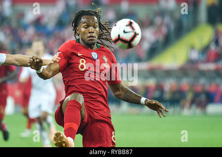 CHORZOW, Polonia - 11 ottobre 2018: Nazioni Football League Division un gruppo 3 corrisponde la Polonia Portogallo vs 2:3 . Nella foto Renato Sanches. Foto Stock