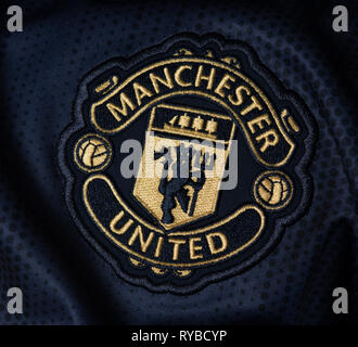 Close up del Manchester United in trasferta 2018 2019. Foto Stock