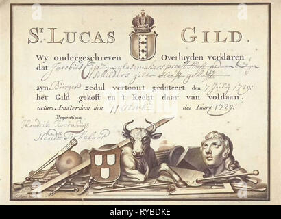 Guild Lettera della gilda di San Luca ad Amsterdam in Olanda, Johannes de Broen, c. 1700 - c. 1729 Foto Stock