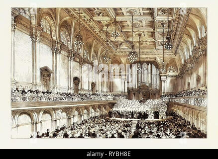 Il nuovo municipio a Portsmouth: cerimonia nella Grand Hall, il Principe di Galles che dichiara l'edificio aperto, UK, 1890 l'incisione Foto Stock