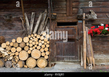 Una vecchia casa colonica in legno a Schiltwald vicino a Wengen, Oberland bernese, Svizzera Foto Stock