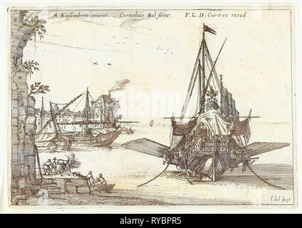 Galley è ancorata in una baia, Cornelis Bol, Francois Langlois, c. 1623 - 1666 Foto Stock