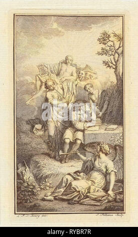 Il drammaturgo Paul Scarron circondato da figure allegoriche, Jacob Folkema, 1703 - 1767 Foto Stock