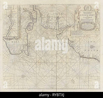 Diagramma del mare di parte della costa orientale dell'Inghilterra alla foce del Tamigi, Jan Luyken, anonimo, Johannes Van Keulen (MI), 1681 - 1803 Foto Stock