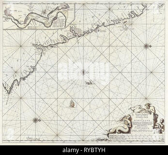 Diagramma del mare di parte della costa nord-orientale dell'Inghilterra e parte della Scozia, Jan Luyken, Johannes Van Keulen (MI), sconosciuto, 1681 - 1799 Foto Stock