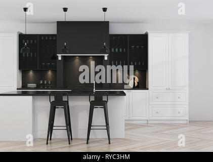Cucina moderna con interni. Classico Moderno. Il rendering 3D. Foto Stock