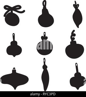 Albero di natale di silhouette giocattolo. Buon Natale e Felice Anno Nuovo imposta illustrazione. Retrò doodle rottami di disegno vettoriale Illustrazione Vettoriale