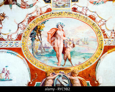 Affresco di Niccolò Circignani detto il Pomarancio nella sala del governatore (governatore hall) presso il Palazzo della Corgna - Città della Pieve, Umbria, Italia Foto Stock