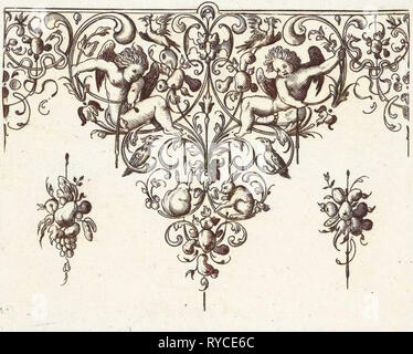 Ornamento con due putti, Michiel le Blon, anonimo, Balthasar Caymox, dopo 1611-1635 Foto Stock