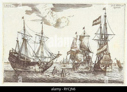 Tre barche a vela ormeggiata, Reinier Nooms, 1650 - prima del 1705 Foto Stock