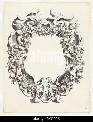 Cartiglio con lobo ornamento con due putti e quattro angeli, Michiel Mosijn, Gerbrand van den Eeckhout, Clement De Jonghe, 1640 - 1655 Foto Stock