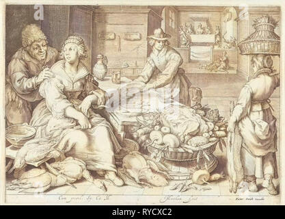 Pezzo da cucina con la parabola del ricco epulone e del povero Lazzaro, Jacob Matham, Pieter Smith, corte imperiale, 1603 Foto Stock